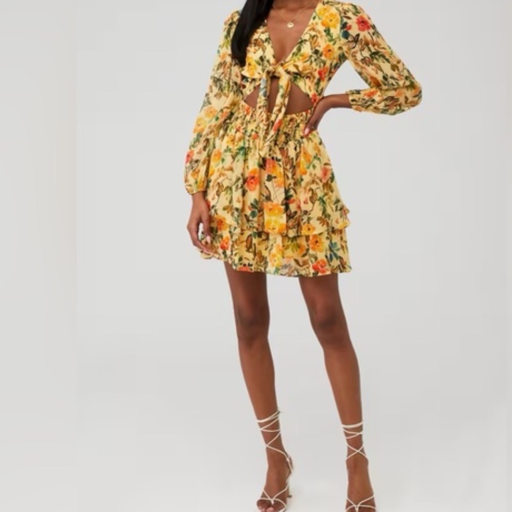 Rays for days laurel Yellow Floral Long Sleeve Dress size XS